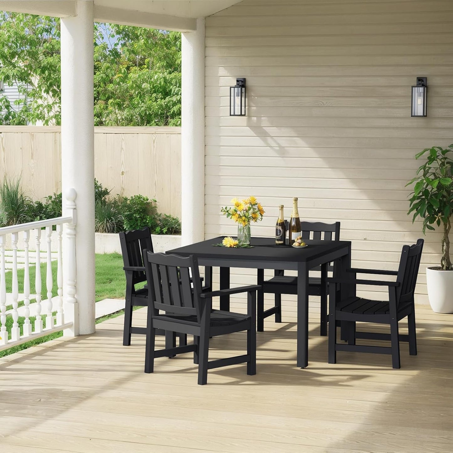 Stoog All-Weather Patio Chairs Set of 2, Outdoor Dining Chairs with Curved Backrest, 400 lbs Support Garden Chair, Black