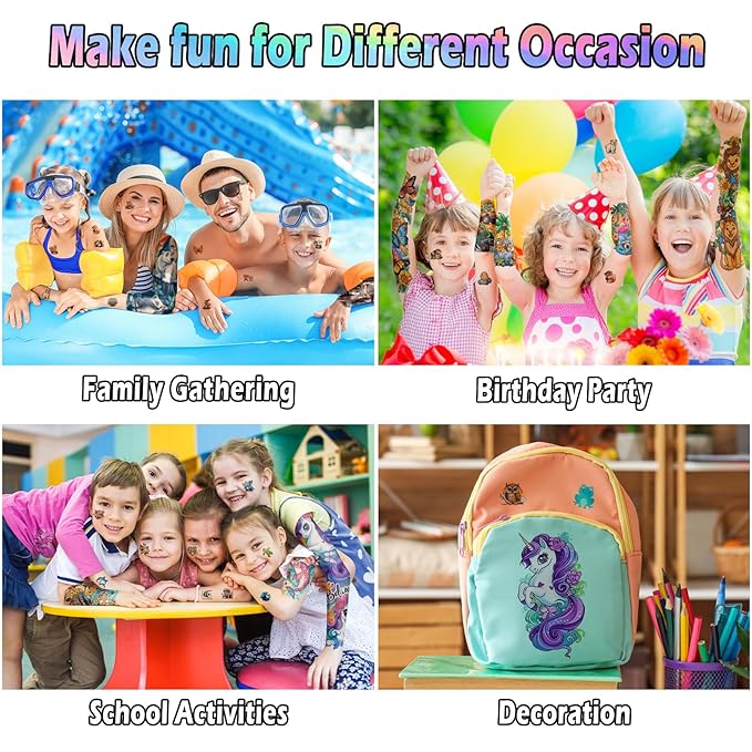 52 Sheets Temporary Tattoos Kids Lion Dinosaur Shark Car Dolphins Butterfly Elephant Full Arm Sleeve Fake Tattoos Sticker for Boy Girl