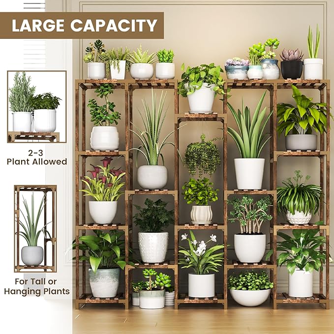 HOMKIRT 19 Tier Large Tall Plant Stand Shelf for Multiple Indoor Plants, Multi Tier Wooden Outdoor Plant Rack Holder Table Flower Stand for Patio Porch Garden Living Room Window