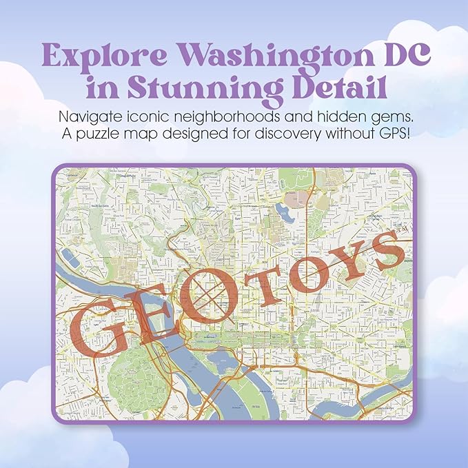 GeoToys Metropuzzle, Washington, D.C. Jigsaw Puzzles 1000 Pieces - 27 x 19 Detailed Geography Puzzle, Challenging Adult Puzzle, Fun Puzzles for Adults, Map Poster Included for Adults