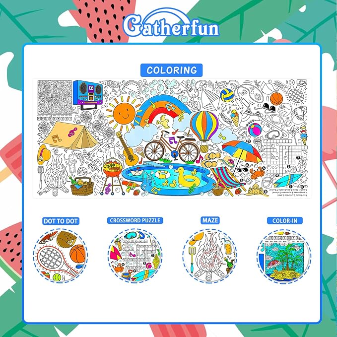 Giant Coloring Poster for Classroom - 31.5x72" Versatile Summer Activity Poster/Table Cover for School Parties, Birthday & Special Events Decoration
