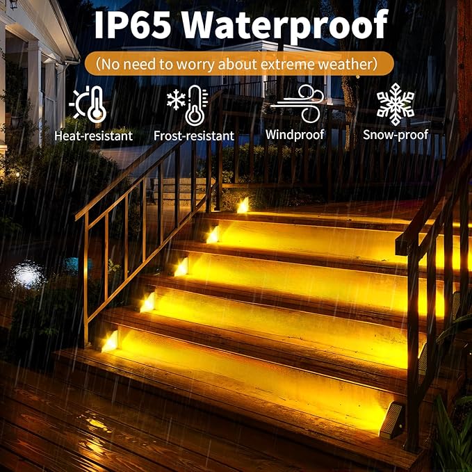 KINKAI Solar Step Lights Outside - 16 Pack Outdoor Stair Light Waterproof LED Triangle Deck Lamps for Garden, Patio, Yard, Front Door, Porch Decor (Warm Light)