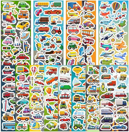 36 Sheets Cars and Trucks Stickers for Kids, 700+ Vehicle Transportation Stickers Party Favors Pack Including Cars, Construction,Fire Trucks,Buses,Airplane,Rocket and More!