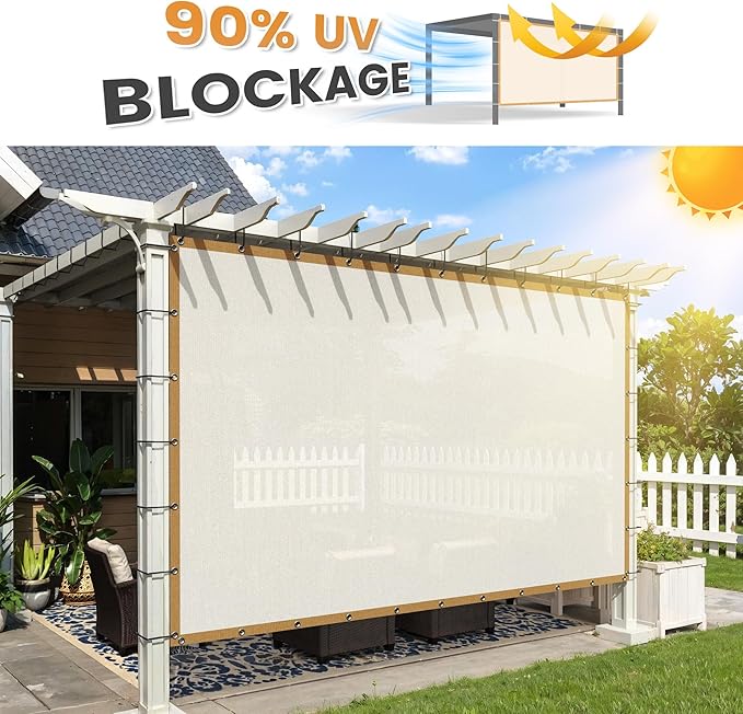 VICLLAX Shade Fabric Sun Shade Cloth with Every 2 FT Grommets for Patio Garden Pergola Cover Canopy 6x11 FT, Cream