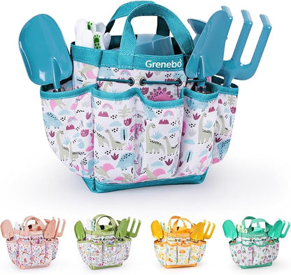 Kids Gardening Set Toys, Quality Garden Tool Kit for Kids and Toddlers, Includes Two Shovels, Garden hat,Rake, Apron,Gloves, Watering Can, and Tool Bag (Blue)