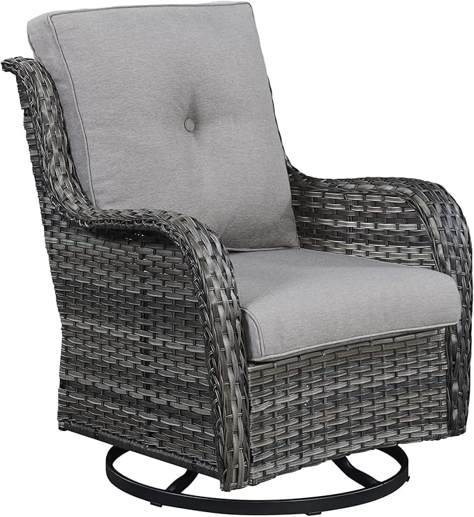 Outdoor Patio Swivel Rocker Chairs - Single Wicker Rattan Patio Swivel Rocking Chair with High Back,Deep Seating and Comfort Cushions for Deck Porch Garden,Mixed Grey/Grey