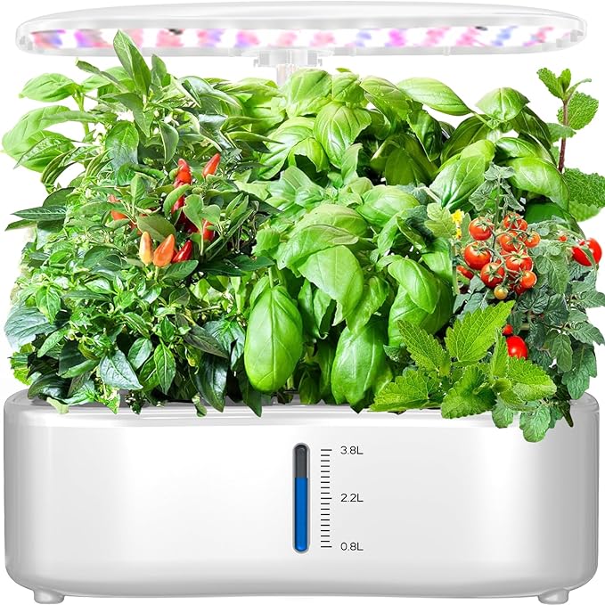 Hydroponics Growing System Kit 12Pods, Birthday Gifts for Mom Women, Herb Garden Indoor with LED Grow Light for Home, Adjustable Height Up to 17", 12Pods,Auto-Timer (White)