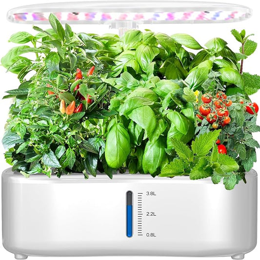 Hydroponics Growing System Kit 12Pods, Birthday Gifts for Mom Women, Herb Garden Indoor with LED Grow Light for Home, Adjustable Height Up to 17", 12Pods,Auto-Timer (White)