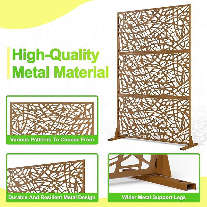 Outdoor Privacy Screen,72" H×47" W Metal Privacy Screen, Freestanding Privacy Fence Panels for Patio