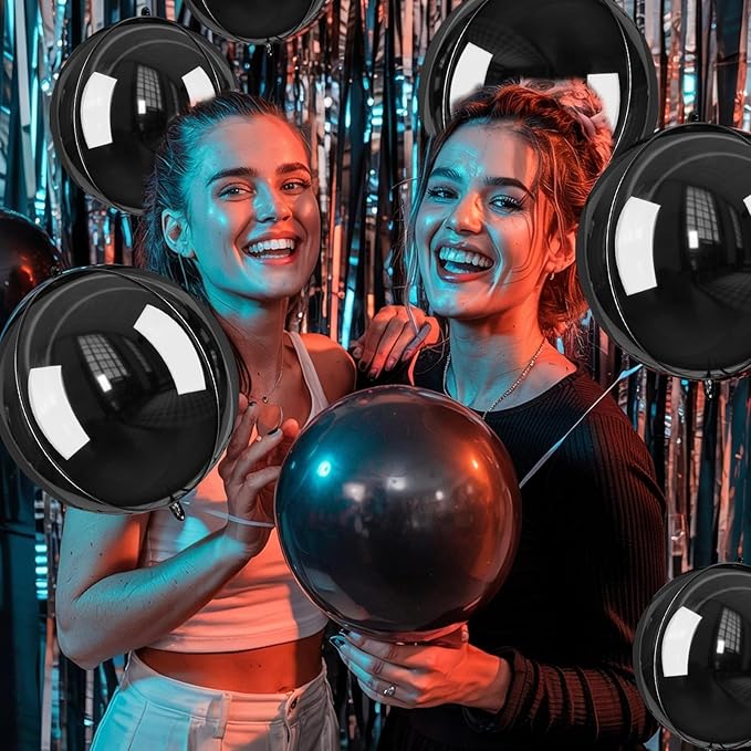 Giant 4D Foil Balloons, 6Pcs Large Metallic Black Round Balloons, 22 Inch Big Round Foil Balloon for Black Birthday Party Baby Shower Wedding Decorations