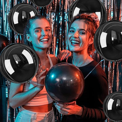 Giant 4D Foil Balloons, 6Pcs Large Metallic Black Round Balloons, 22 Inch Big Round Foil Balloon for Black Birthday Party Baby Shower Wedding Decorations