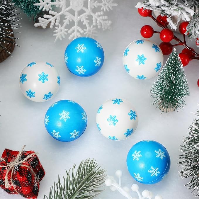 60 Bulk Snowflake Stress Ball First Snowball Fight Snowflake Balls Sensory Stress Relief Toys Christmas Winter Party Favors Bag Filler Stocking Stuffers Gift Boys Girls