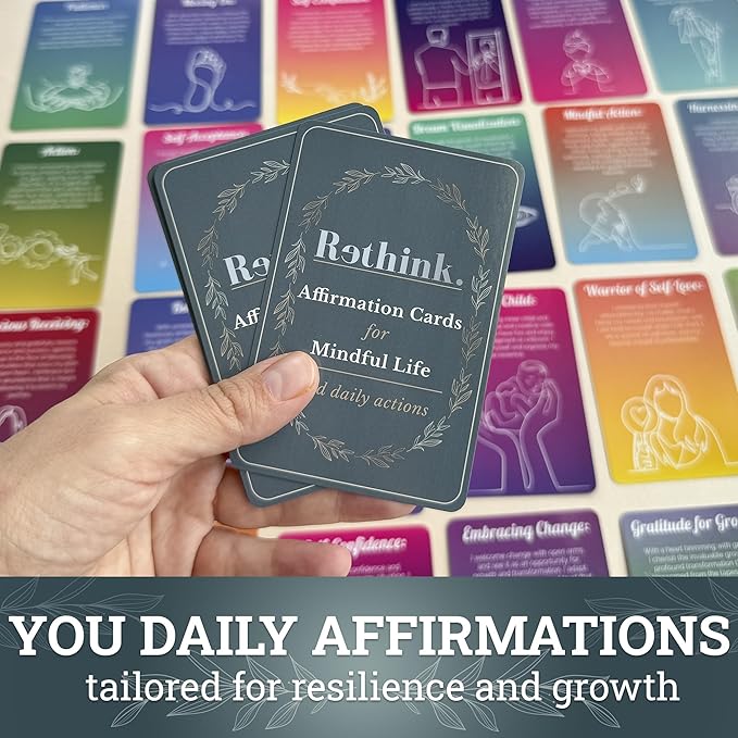 QUOKKA Rethink 95 Positive Affirmation Cards for Mindfulness | Inspirational Motivational Cards for Women, Men, Teens for Stress Anxiety Relief and Mental Wellness | Durable Self Care Card Set