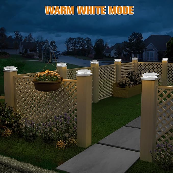 APONUO Solar Post Cap Lights for 4x4 Wood & Vinyl Posts, IP44 Waterproof Cool White LED 4x4 Post Solar Lights, Outdoor Garden Patio Yard Decor, 8 Pack (White)