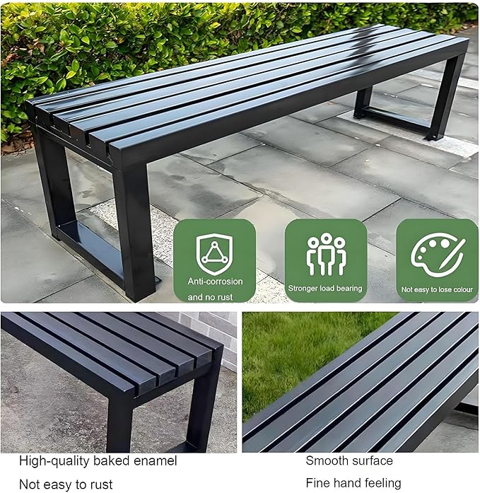 Weatherproof Metal Dining Bench, Outdoor Bench Backless Patio Bench 2-Person Farmhouse Bench Garden Bench for Kitchen, Living Room, Entryway(Blue,59in)