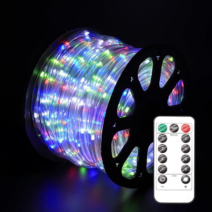 LED Rope Lights for outside 150Ft LED Rope Lights Outdoor Waterproof, 643 LEDs 110V 8 Modes Remote Led Color Christmas Rope Lights Indoor Outdoor Party Holiday Garden Decoration (Multicolor)