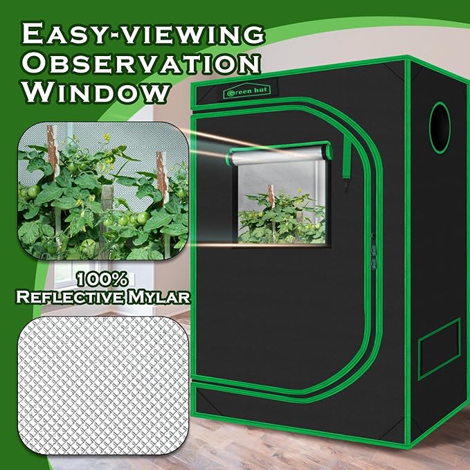 Indoor Grow Tent 48"x24"x60" 600D Mylar Hydroponic Grow Tent for Indoor Plant Tent with Observation Window and Removable Floor Tray 4x2 Grow Tent