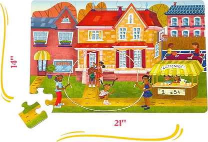 Upbounders- Fun Outside 48 Piece Floor Puzzle, Multicultural Beginner Jigsaw Puzzle with African American Children Boys Girls at Play, Ages 4+