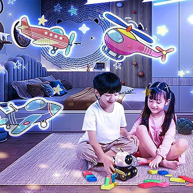 Kids Cartoon Projector Lamp, Cartoon Robot Car Projection Lamp, Rechargeable Robot Night Light with Music, Universe Starry Sky Rotate LED Animal Holiday Room Decor, 21 Discs(2pcs)