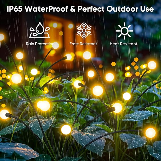 Solar Lights Outdoor Garden Decor: Waterproof Solar Firefly Lights for Yard Landscape Pathway Patio Lawn - Warm White Solar Powered Swaying Lights for Outside Lighting Decorations - 2 Pack 16 LED