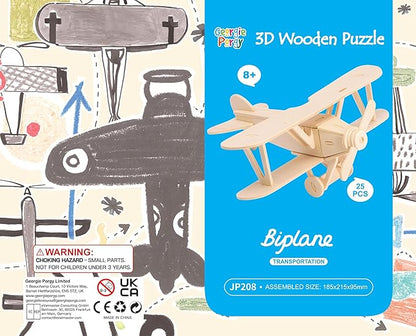 Georgie Porgy 2 Packs of 3D Wooden Puzzles, DIY Models Kits for Kids, Dinosaur Animal Airplane Car Woodcraft Construction Toy DIY Projects (Biplane Helicopter)