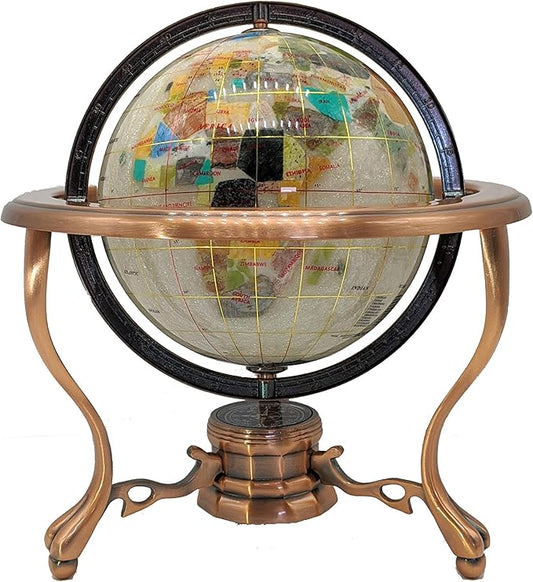 Unique Art 10-Inch Tall Table Top Pearl Ocean Gemstone World Globe with Copper Tripod Stand (150 GT Pearl Copper)