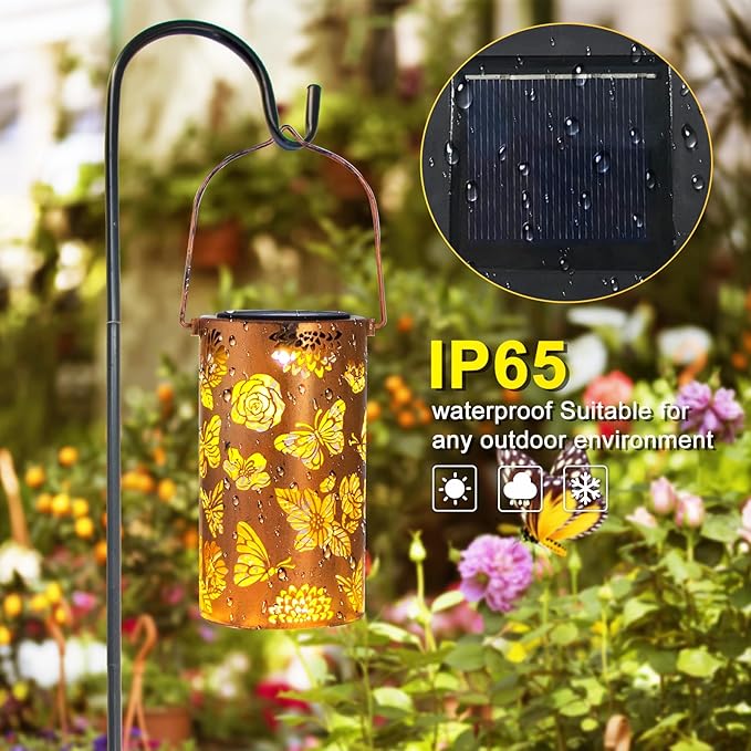 Butterfly Solar Gardening Gifts Lanterns Decorative Outdoor, Flower Pattern Solar Hanging Lights Waterproof, Garden Decor for Women Mom Grandma, Yard Gifts for Patio, Pathway, Landscape