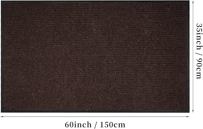 Low Profile Rubber Door Mat, 60x35inch, Heavy Duty, Entrance Doormat, Indoor and Outdoor, Waterproof, Easy Clean Shoe Scraper, Home Rug Welcome Mats for Entryway, Patio, Porch, Brown