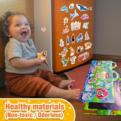 2 Sets Reusable Sticker Books for Toddlers 1-3, Princess Jelly Sticker Books for Kids 2-4 Years, Toddler Travel Toys Activity Road Trip Essentials for Kids- Princess + Unicorn