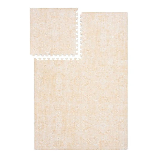 PopsyKosy Premium Exercise & Baby Foam Play Mats - Stylish & Large Non-Toxic Odorless Floor Mat - 6 Tiles - Spacious 6ft x 4ft - Peel-Resistant Reinforced - Soft Thick, Waterproof - Light Apricot