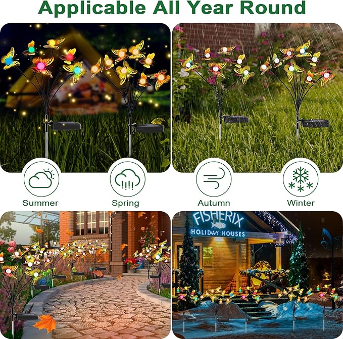 Butterfly Solar Garden Lights - Newest 12 LED Firefly Butterflies Bees Solar Outdoor Lights Swaying Butterfly Light for Yard Patio Pathway Decoration (Multi-Colour)