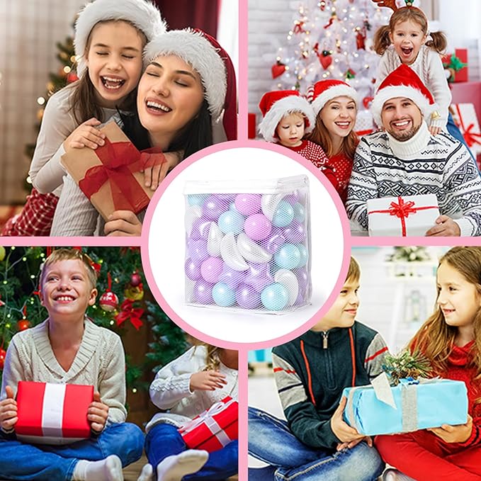 GOGOSO Ball Pit Balls Stars Moon Shapes Plastic Pitballs for Toddler Play Tent Baby Photo Props Kids Pool Water Toys Kiddie Pool Party Decor, Pearl Pink+Pearl Purple+Pearl Light Blue,100PCS