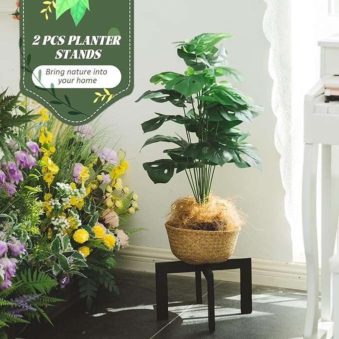 HPC DECOR 2 Pack Wood Plant Stand-Mid Century Modern Planter Stands-Wooden Flower Pot Stands Riser,Low Short Plant Stands Indoor-Modern Minimalist Wooden Stool for Plant Pot Holder, Fit 5-15 Inch Pot.