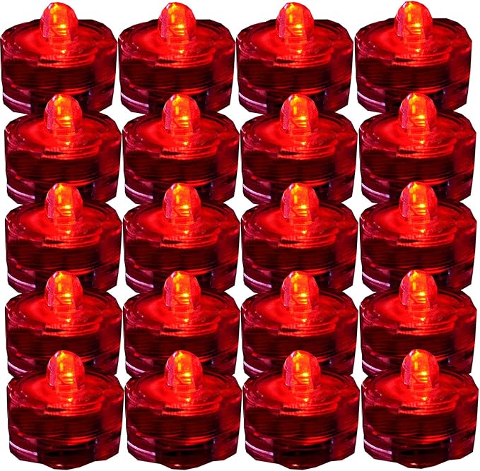 Bright LED Floral Tea Light Vase Submersible Lights for Party Wedding (Red, 30 Pack)