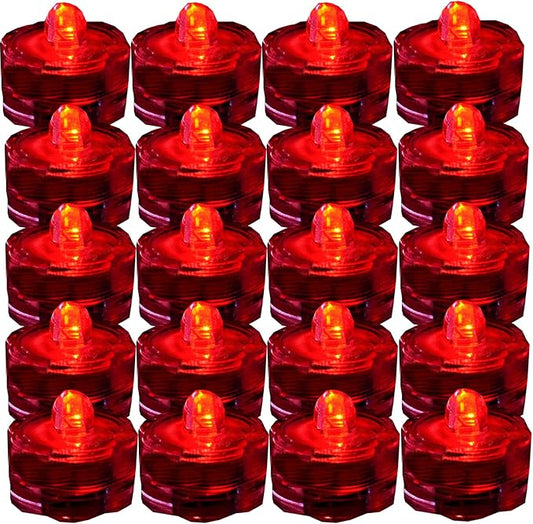 Bright LED Floral Tea Light Submersible Lights for Party Wedding (Red, 20 Pack)