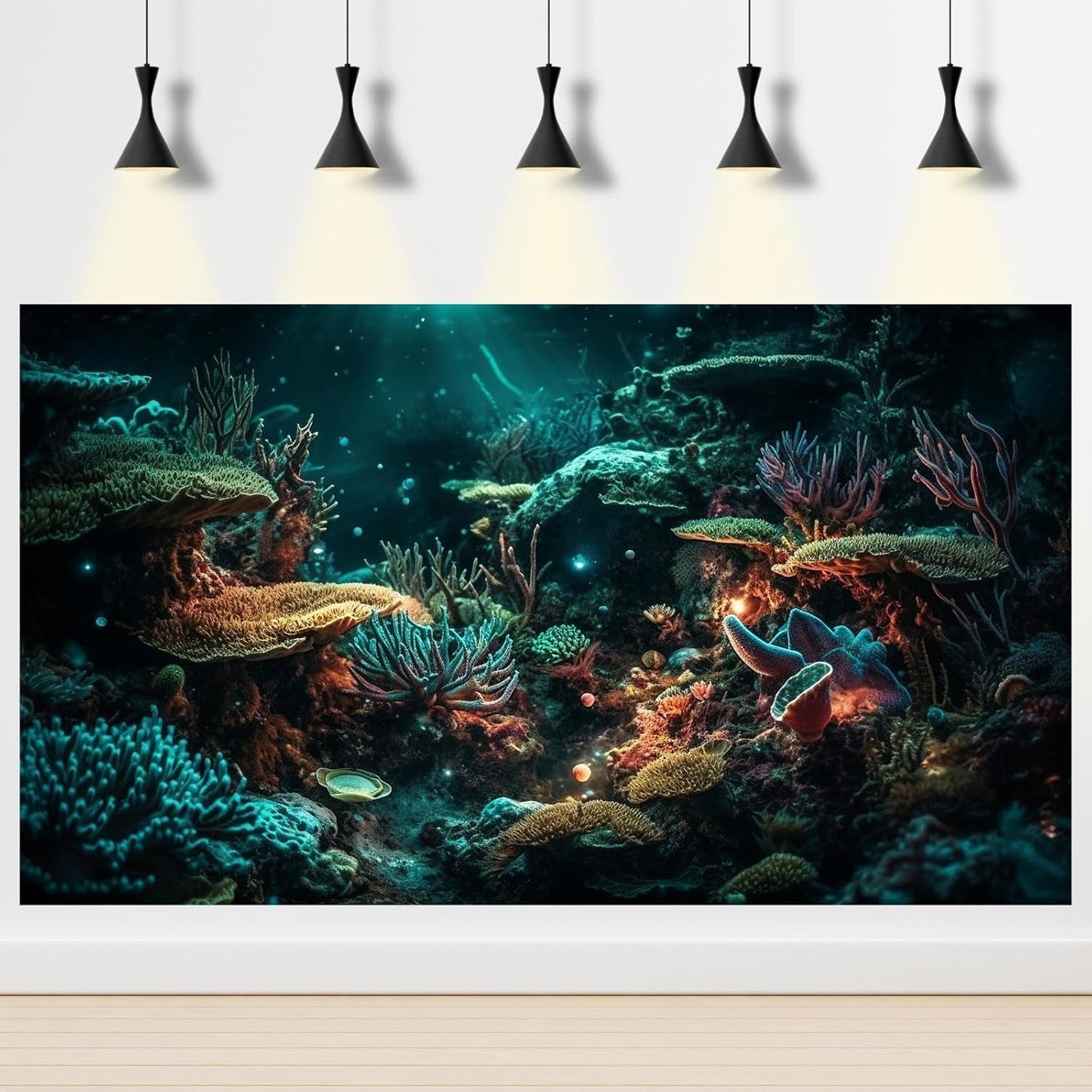 Aquarium Background Colorful Picturesque Coral Reef Terrarium Background Tropical Sea Various Hard Corals Underwater Landscape Fish Tank Backdrop Aquarium Poster Background Vinyl 48x18in