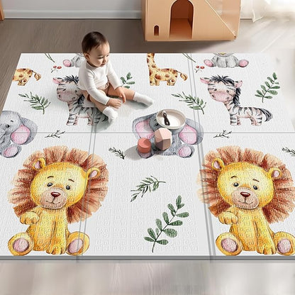 Baby Play Mat, 59 x 59 PlayMat Perfect for Use Baby Playpen, Foldable Soft Foam Babies Play Mat for Floor, Babies Activity Tummy Time Playmat, Kids Non Toxic Thick Mat for Babies, Toddlers, Infants