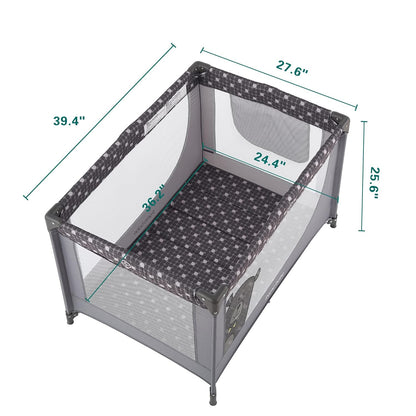 Pamo Babe Portable Crib Baby Playpen with Mattress and Carry Bag Grey