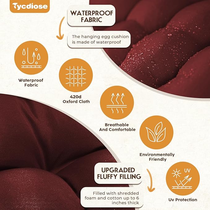 Egg Chair Cushion Replacement, Waterproof Outdoor Hanging Egg Chair Cushion Hammock Swing Chairs Cushions Pads, U-Shaped Thickened Cushions for Hanging Eggs Chairs, 47x33x7 Inches (Red)