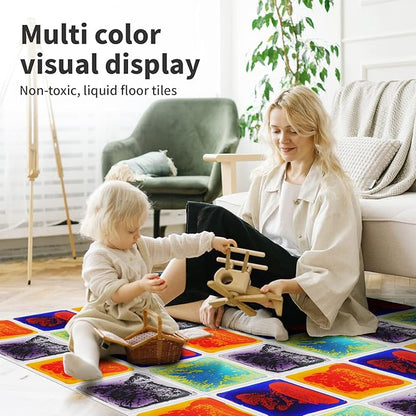 Art3d Baby Sensory Water Mats for Autistic Children (11.8"x11.8" Square, 4 Tiles, Blue-Red,Blue-Yellow,Orange-Red,Purple-Black)