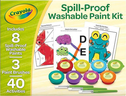 Crayola Spill Proof Paint Set (8ct), Stocking Stuffer & Holiday Gifts for Toddlers, Washable Toddler Paint Kit, With Brushes, Pots, Activity Pages, Ages 3+