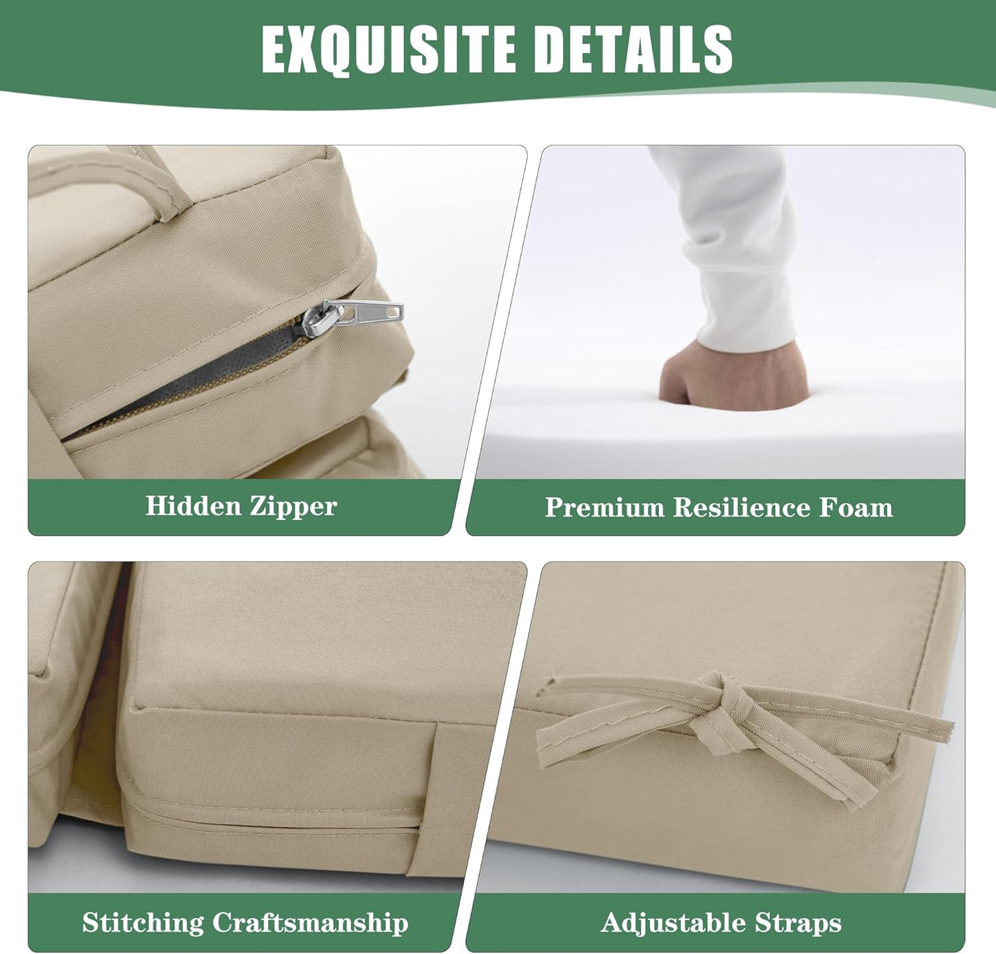 Chaise Lounge Cushions Outdoor Set of 4 - Waterproof and Fade Resistant Sun Lounger Replacement Cushion - Patio Lounger Pads with Removable Cover for Pool, Deck, Lawn, 80 x 26 x 3 Inch, Cream