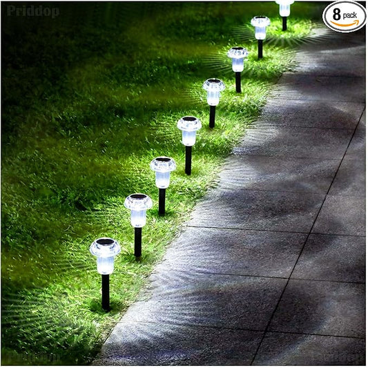 Solar Lights Outdoor Pathway Lights 8 Pack LED Waterproof Cold White Mushroom Shape for Garden Driveway Walkway Landscape Path Lawn Yard Decor