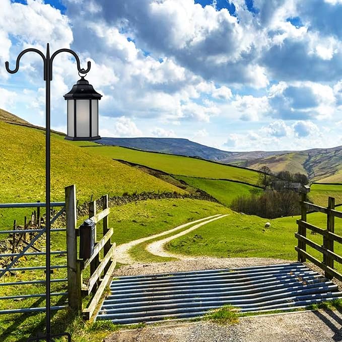 FEED GARDEN Adjustable Double Shepherds Hook for Outdoor with 5 Prong Base 76 Inch Heavy Duty Two Sided Bird Feeder Pole for Hanging Plant Baskets, Solar Light Lanterns, Wind Chimes