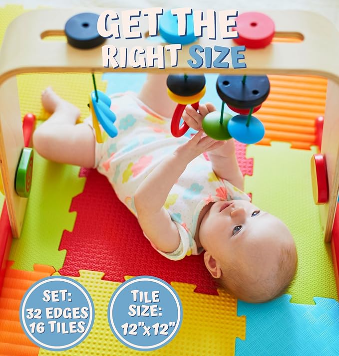 TOYVELT Foam Puzzle Floor Mat for Kids 12x12-16 Interlocking Play Mat Tiles with Colors, Shapes, Alphabet, ABC, Numbers - Educational Large Puzzle Foam Floor Tiles for Crawling