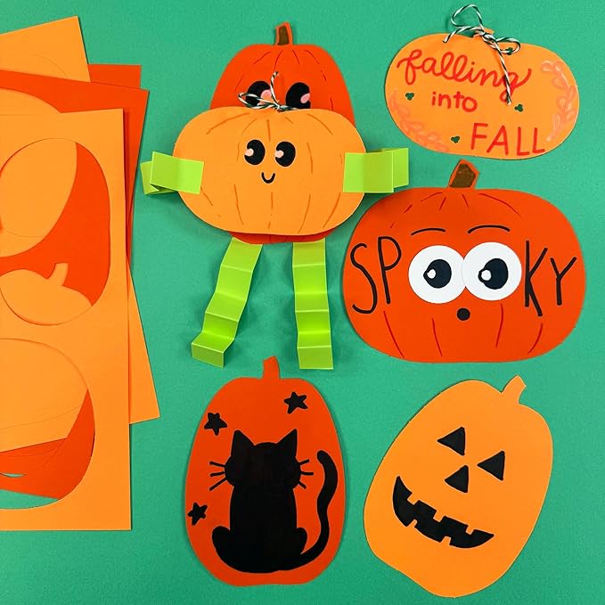 60 Pieces Pumpkin Cutouts for Fall Crafts and Classroom Decor, Orange Paper Shapes in Three Designs for Halloween Projects, Bulletin Boards, Autumn Activities, Double Sided USA Made Cardstock