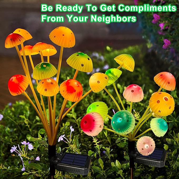 Kohlrabi Solar Garden Lights, 4 Pack Solar Mushroom Lights Outdoor, Upgraded 48LED Solar Mushroom Yard Decor Outside Waterproof, Garden Decor for Lawn Front Porch Patio Backyard, 6 Colors Mushroom