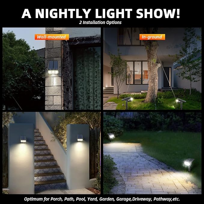 Solar Spot Lights Outdoor,40 LEDs Solar Outdoor Waterproof Landscape Lights with 3 Light Modes, Solar Powered Garden Yard Wall Lights Auto On,Off for Patio 8 Pack
