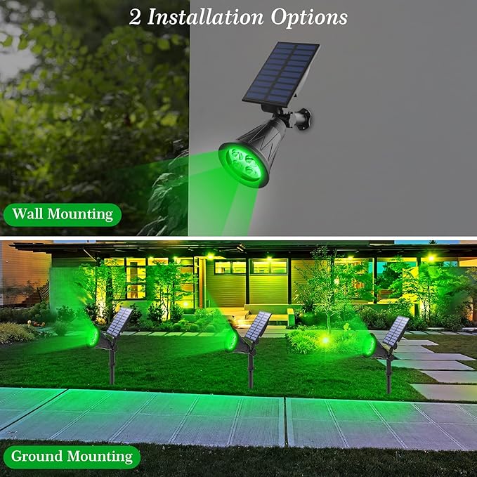 T-SUN Solar Spotlight LED Outdoor Wall Light, IP65 Waterproof, Auto-on at Night/Auto-Off by Day, 180°Angle Adjustable for Tree, Patio, Yard, Garden, Driveway, Stairs, Pool Area (Green)