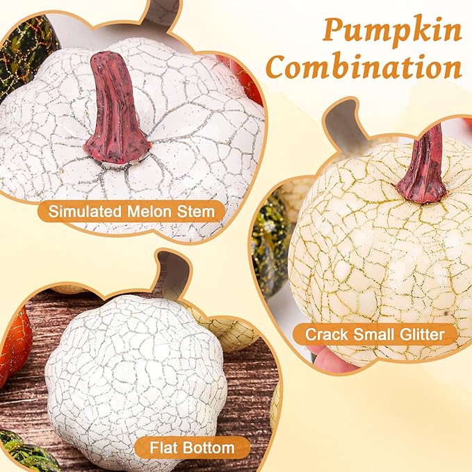 20 PCS Mini Assorted Artificial Pumpkins Set Fall Harvest Faux Foam Pumpkin Decorations Small Rustic Fake Pumpkin for Thanksgiving Halloween Wedding Farmhouse Party Home Kitchen Table Decor